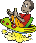 Cartoon of Boy in Hovercar