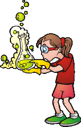 Cartoon of girl with bubbling flask