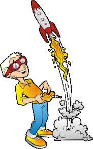 Cartoon of boy firing rocket
